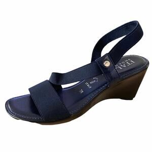 Italian shoemakers shoes size 7 blue  3” wedge stretchy ankle straps.  NWOT